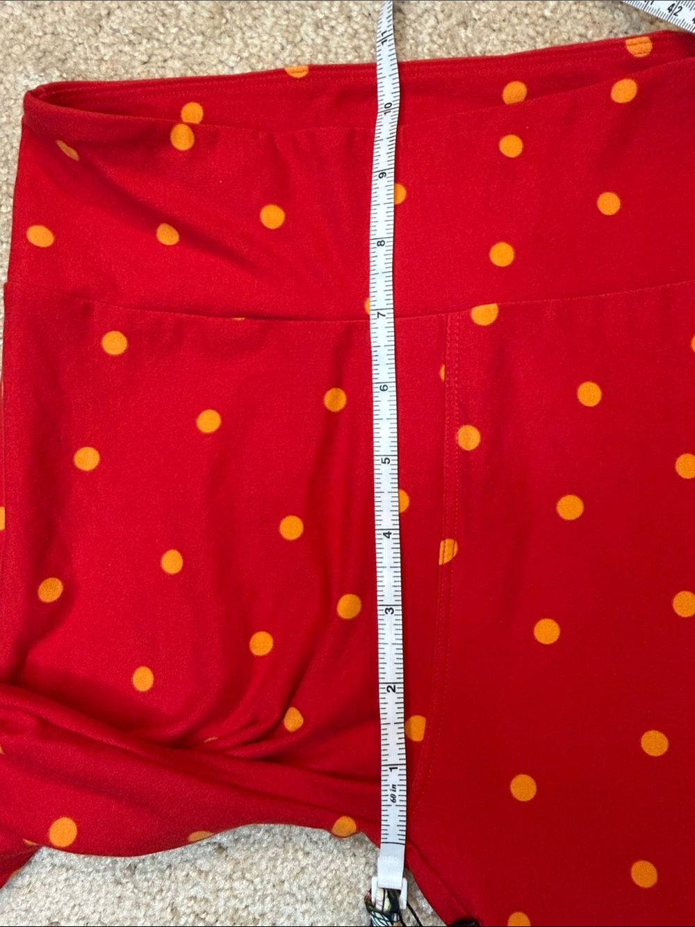 LuLaRoe Print Legging Red Leggings with Yellow Polka Dots One Size - Picture 6 of 10